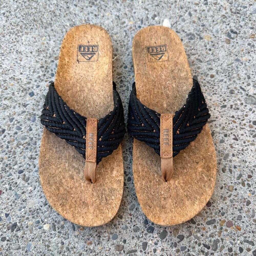 Reef Women's Cushion Strand -Black/Natural - Size 8